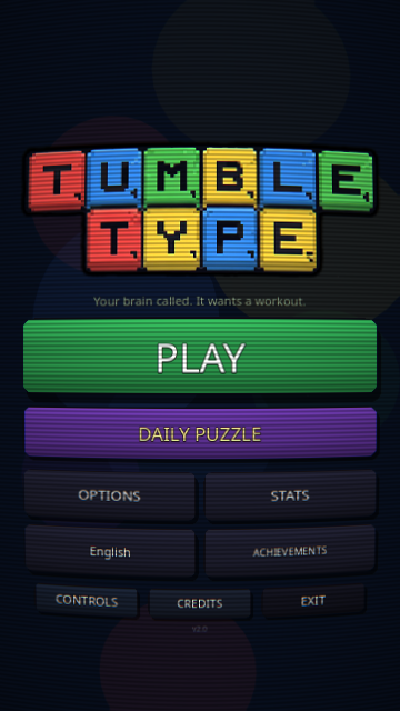 Tumble Type main menu with the optional CRT scanline filter enabled